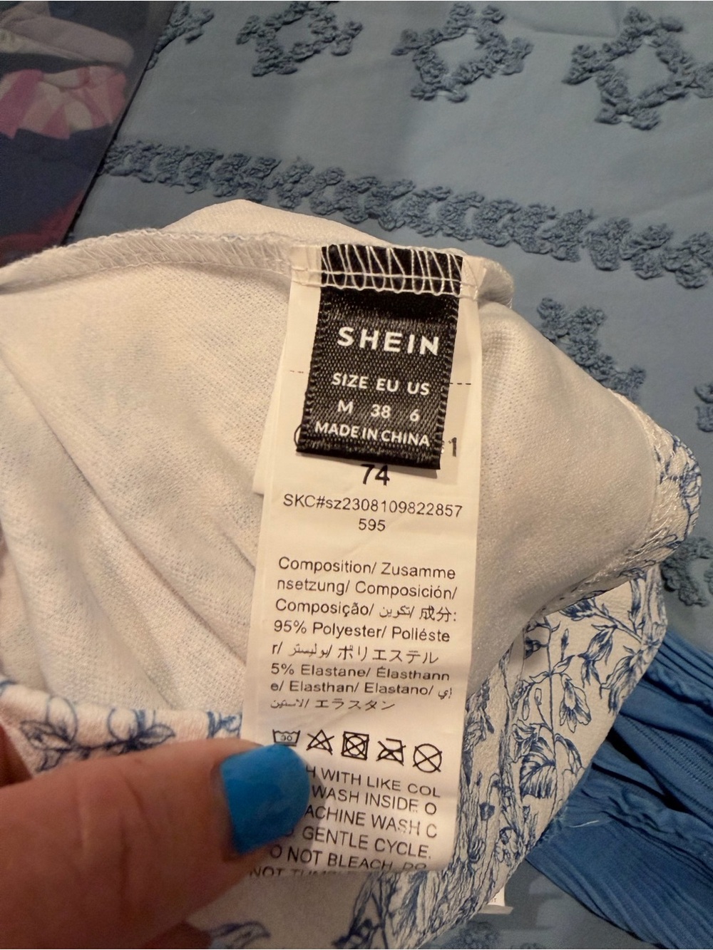 SHEIN Strapless Bandeau Tube Top Bundle | Blue Floral Corset & Textured Blue - Picture 7 of 7